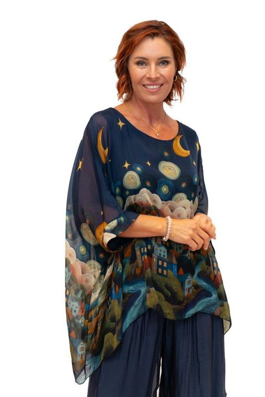 Starry Night Navy Silk Tunic