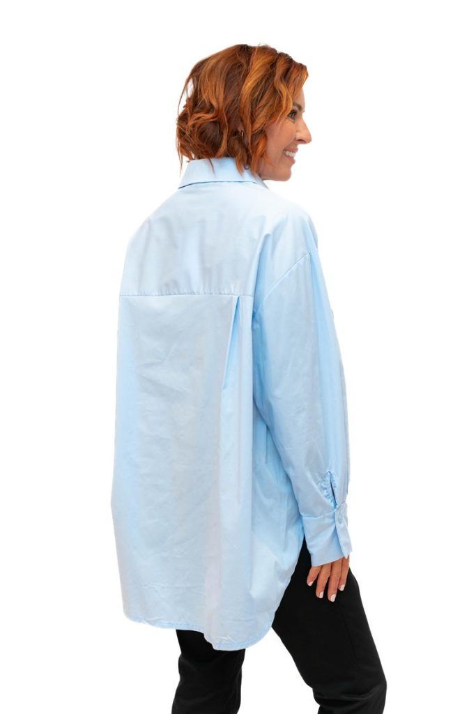 Campbell Lt Blue- Cotton Poplin oversize shirt with Diamante Buttons