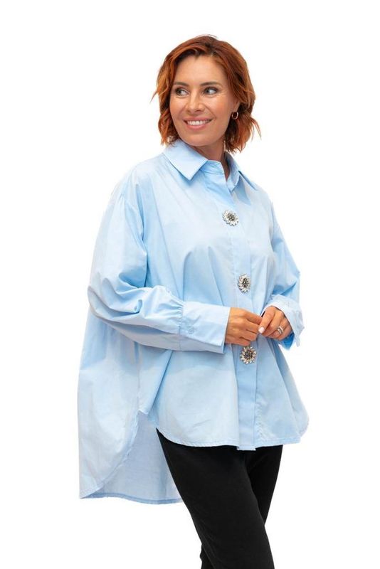 Campbell Lt Blue- Cotton Poplin oversize shirt with Diamante Buttons