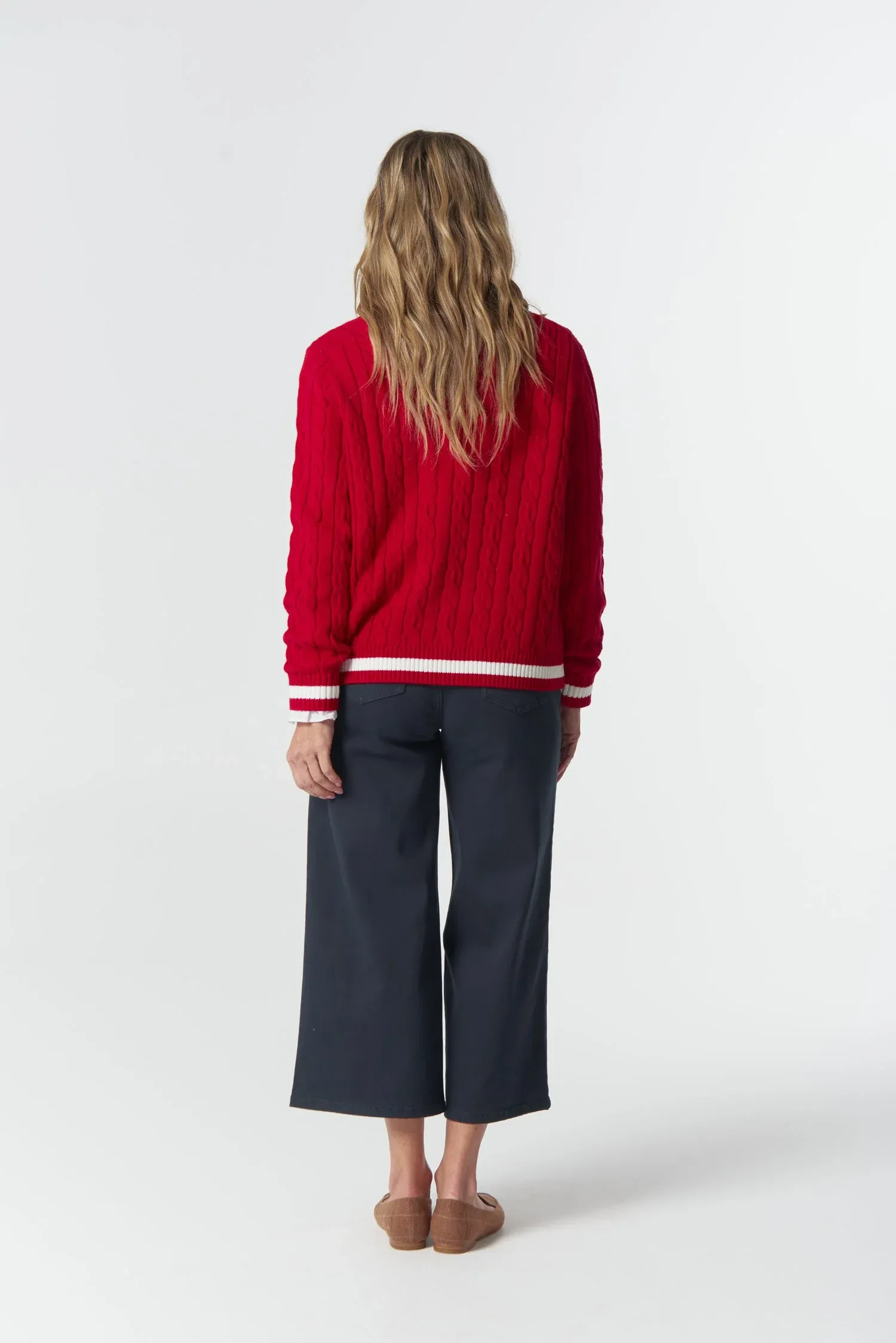 GOONDIWINDI COTTON HARVEST V NECK COTTON JUMPER Poinsettia/White/Navy 8241