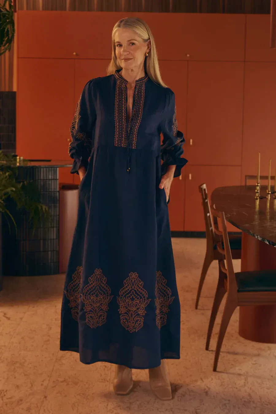 Adrift Tanya Embroidered Dress in Navy