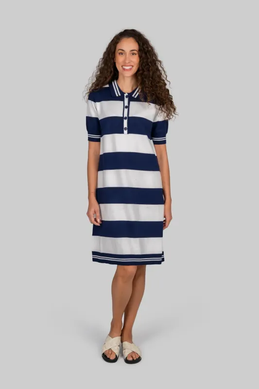 Kaleido Viscose Blend Collared Wide Stripe Polo Dress K182WH