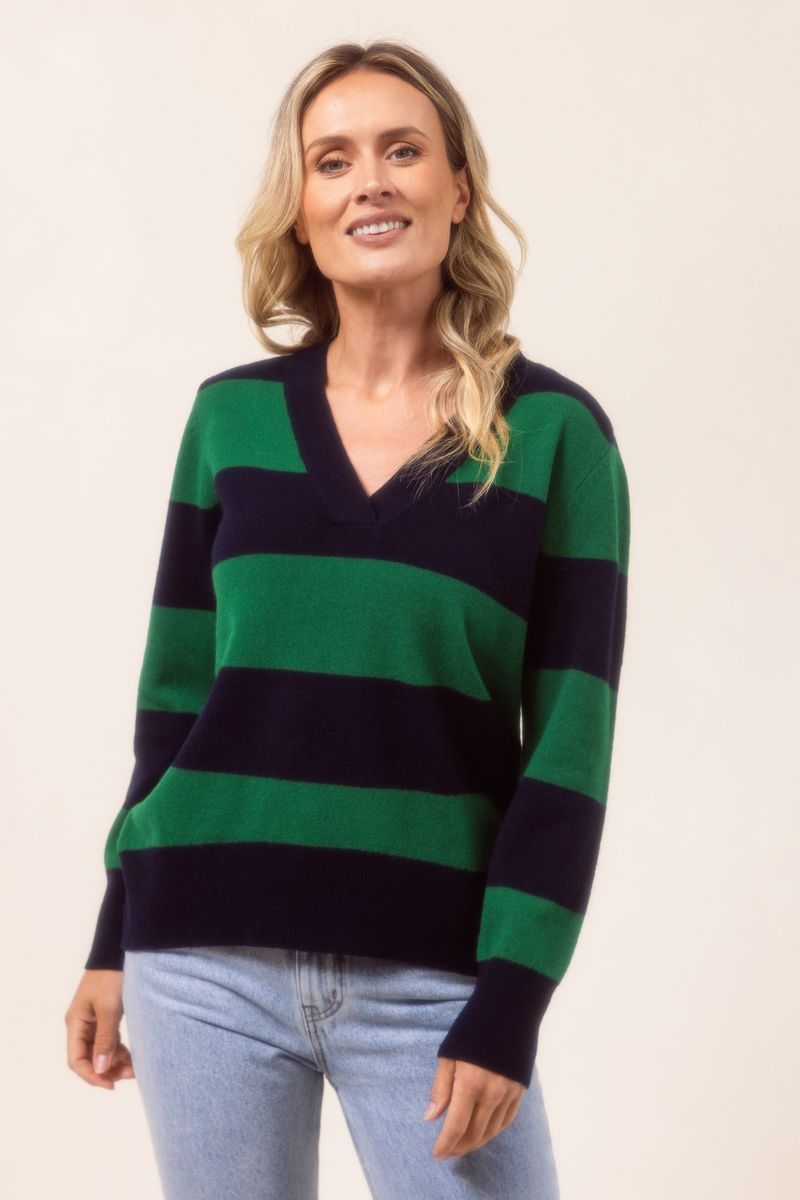See Saw V Neck Block Stripe Sweater SS647N