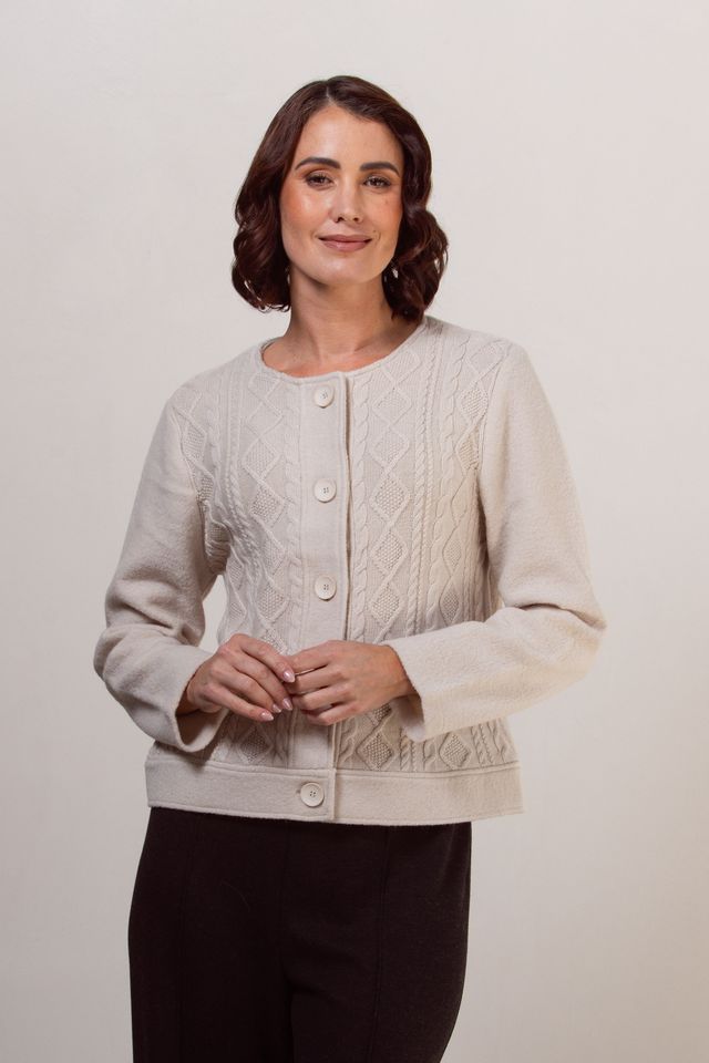 See Saw 100% Boiled Wool Cable knit Button Front Jacket SS610