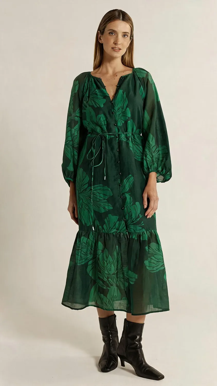 Fate+Becker Lyn Tiered Dress Evergreen 17875DWFA