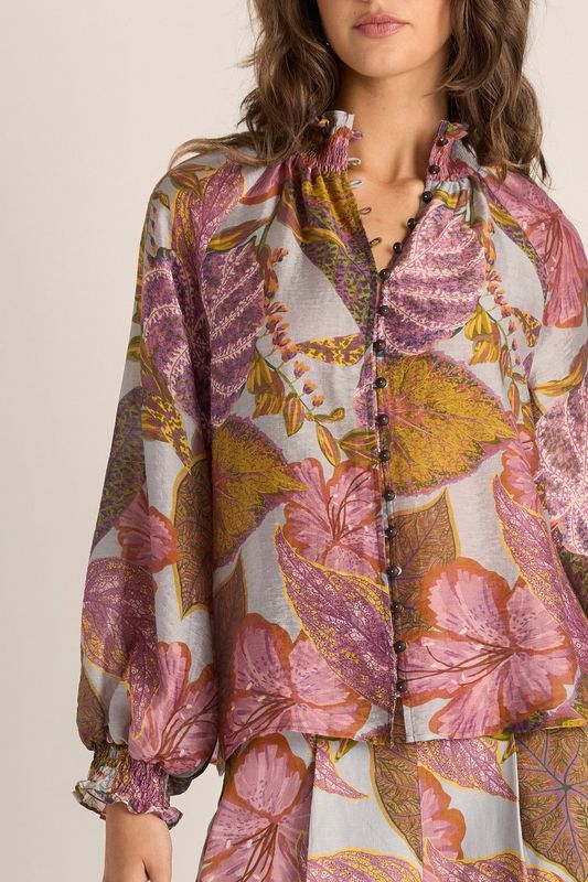 Fatev& Becker Daria Shirred Blouse - Leaf Print