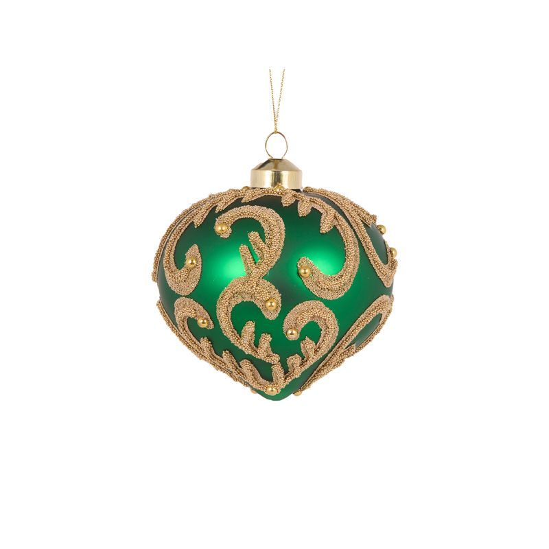 Holly & Ivy GREEN BEADED SWIRL ONION BAUBLE FXA019