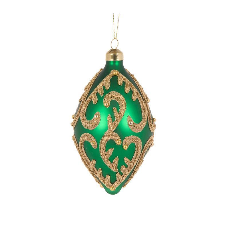Holly & Ivy GREEN BEADED SWIRL DROP BAUBLE FXA020