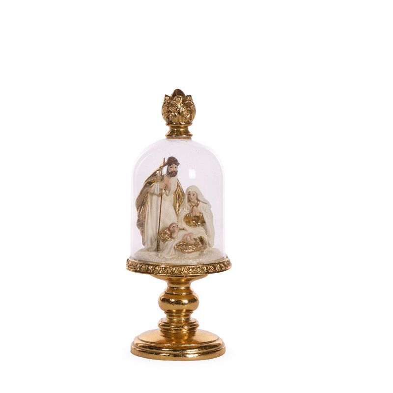 Holly & Ivy WHITE AND GOLD HOLY FAMILY DOME ON STAND FXK027
