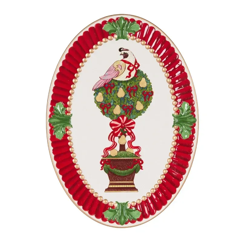 HOLLY AND IVY Partridge In A Pear Tree Oval Serving Platter FCA194