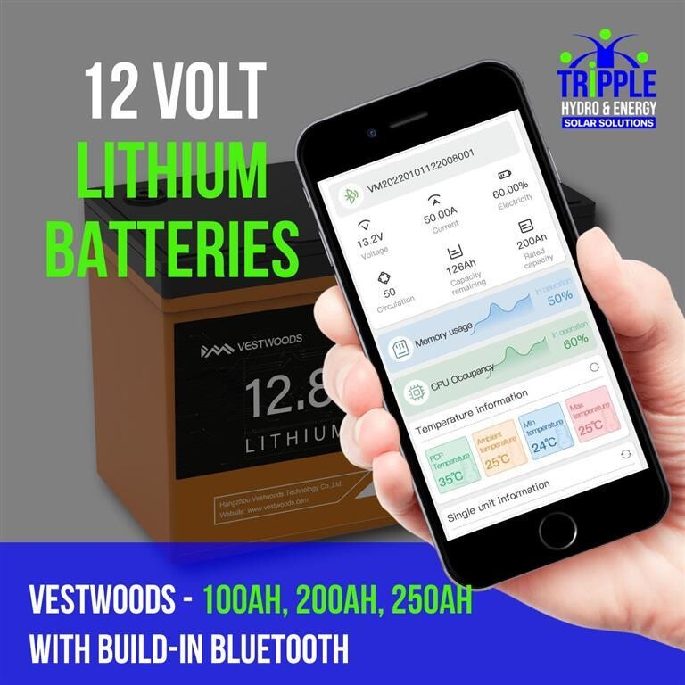 VESTWOODS Smart 12V 100Ah LiFePO4 Lithium Rechargeable Battery Bluetoo