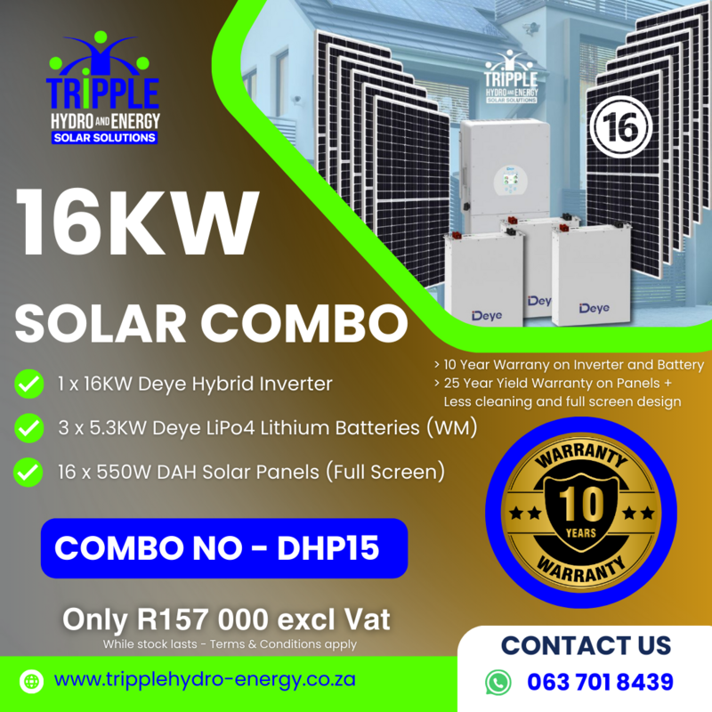 16kW Solar Combo (16 Panels + 15kWh Battery)