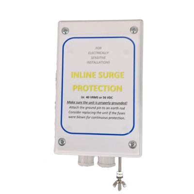 Pivot to Pump Surge Protection, close-up of a white surge protector with multiple electrical outlets.