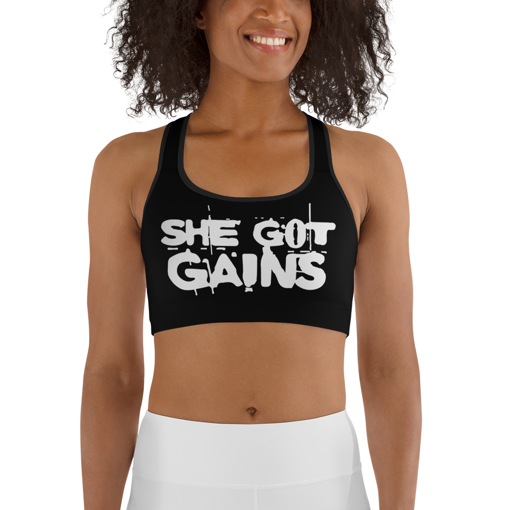 SHE GOT GAINS - WOMAZIN Sports bra, Size: XS, Piping Color: White