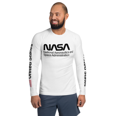 PROJECT POWER NASA UNITED STATES USA FLAG Men's Rash Guard Style White Long Sleeve Shirt Worn by Jamie Foxx