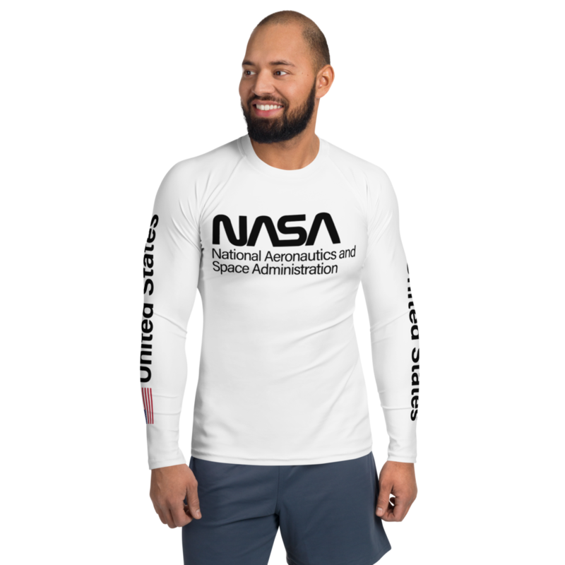 PROJECT POWER NASA UNITED STATES USA FLAG Men&#39;s Rash Guard Style White Long Sleeve Shirt Worn by Jamie Foxx, Size: XS