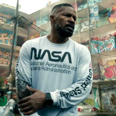 PROJECT POWER NASA UNITED STATES USA FLAG Unisex Long Sleeve White Tee Shirt Worn by Jamie Foxx