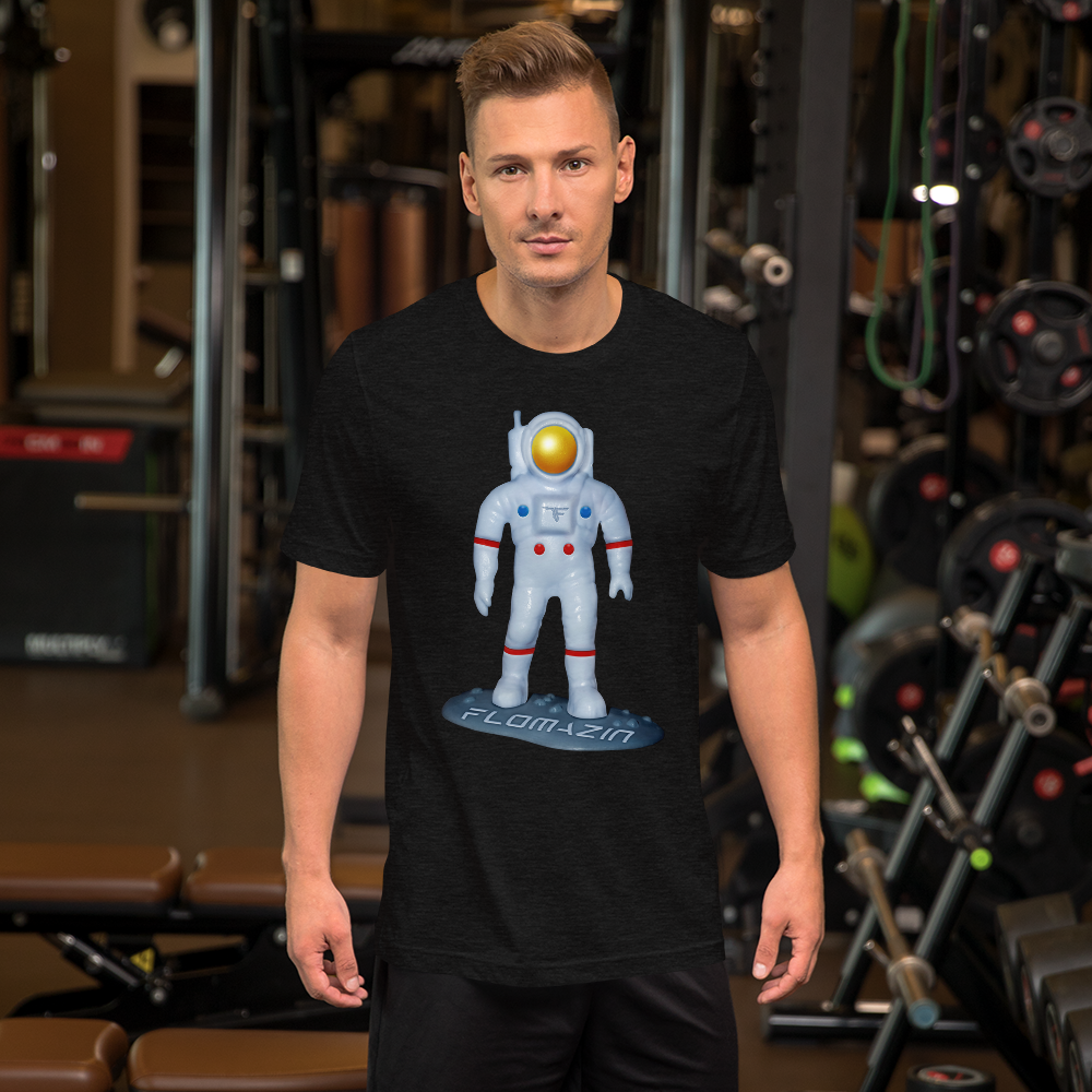 FLOMAZIN MASCOT ASTRONAUT (MASCFLONAUT) Premium Short-Sleeve Unisex T-Shirt, Color: Black Heather, Size: XS