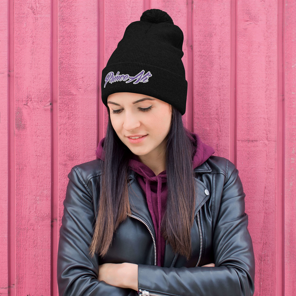 PRINCE ALI Pom-Pom Beanie, Color: Black