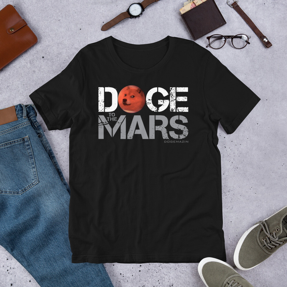 DOGE TO THE MARS DOGECOIN ELON MUSK SPACEX DOGEMAZIN Short-Sleeve Unisex Men&#39;s T-Shirt, Color: Black, Size: XS