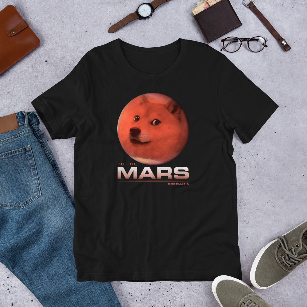 DOGE TO THE MARS DOGECOIN ELON MUSK SPACEX DOGEMAZIN Short-Sleeve Unisex Men&#39;s T-Shirt, Color: Black, Size: XS