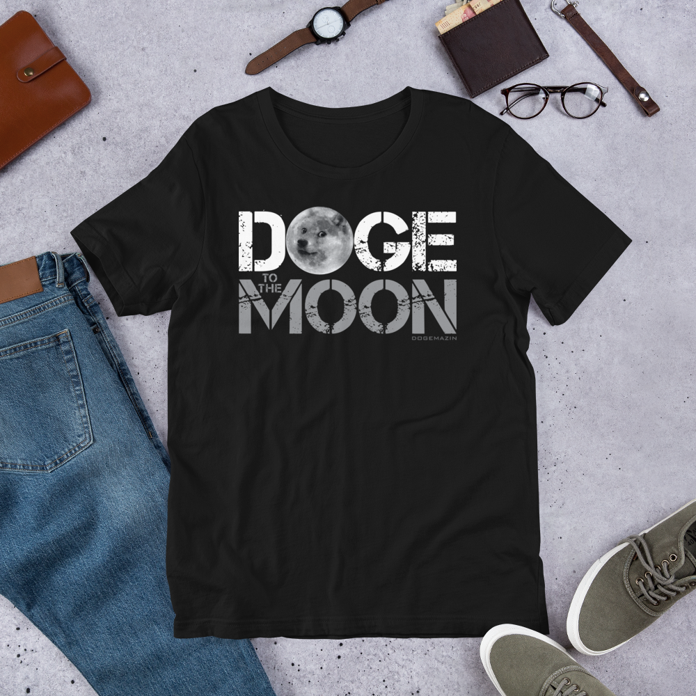 DOGE TO THE MOON DOGECOIN ELON MUSK SPACEX DOGEMAZIN Short-Sleeve Unisex T-Shirt, Color: Black, Size: XS