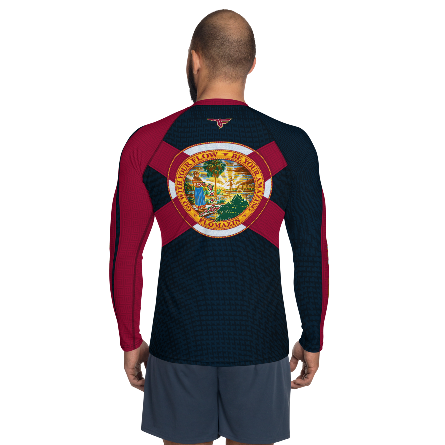 FLOMAZIN FLOSACE 1.0 Navy Florida Flag Seal Men&#39;s/Unisex Long Sleeve Shirt (Quick Dry Fabric or Rash Guard)