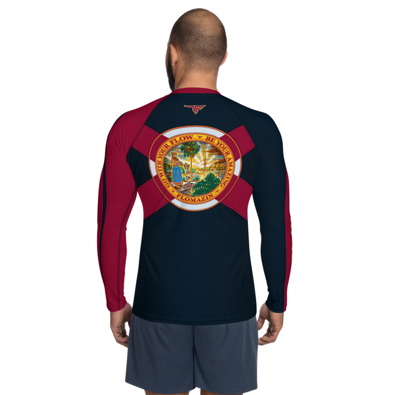 FLOMAZIN FLOSACE 1 Flag Seal Design Men's Rash Guard Long Sleeve UPF Athletic Fishing Surfing Diving Shirt
