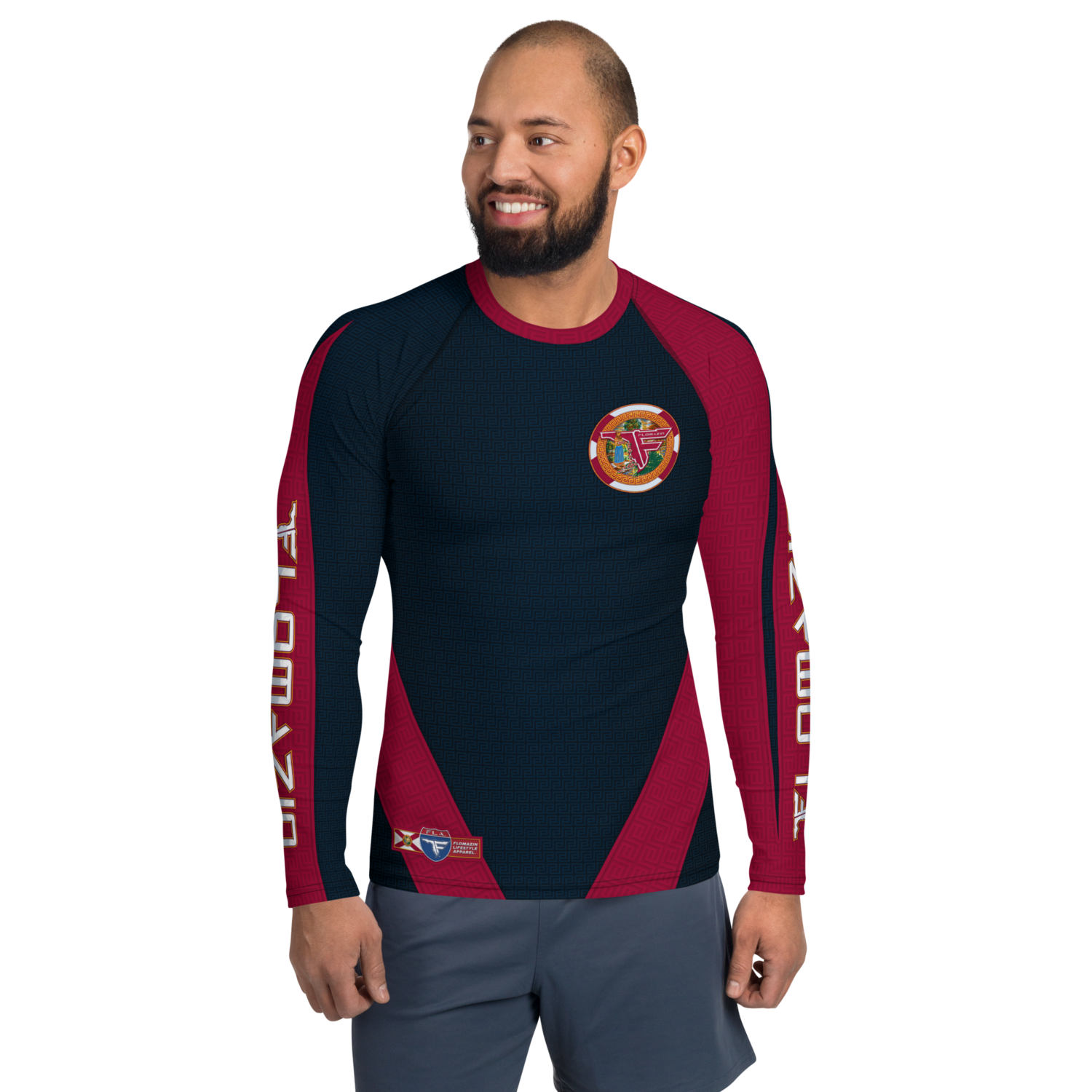 FLOMAZIN FLOSACE 1.0 Navy Florida Flag Seal Men&#39;s/Unisex Long Sleeve Shirt (Quick Dry Fabric or Rash Guard), Size: 5XL