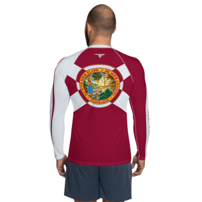 FLOMAZIN FLOSACE 1.0 Red Florida Flag Seal Men's/Unisex Long Sleeve Shirt (Quick Dry Fabric or Rash Guard)