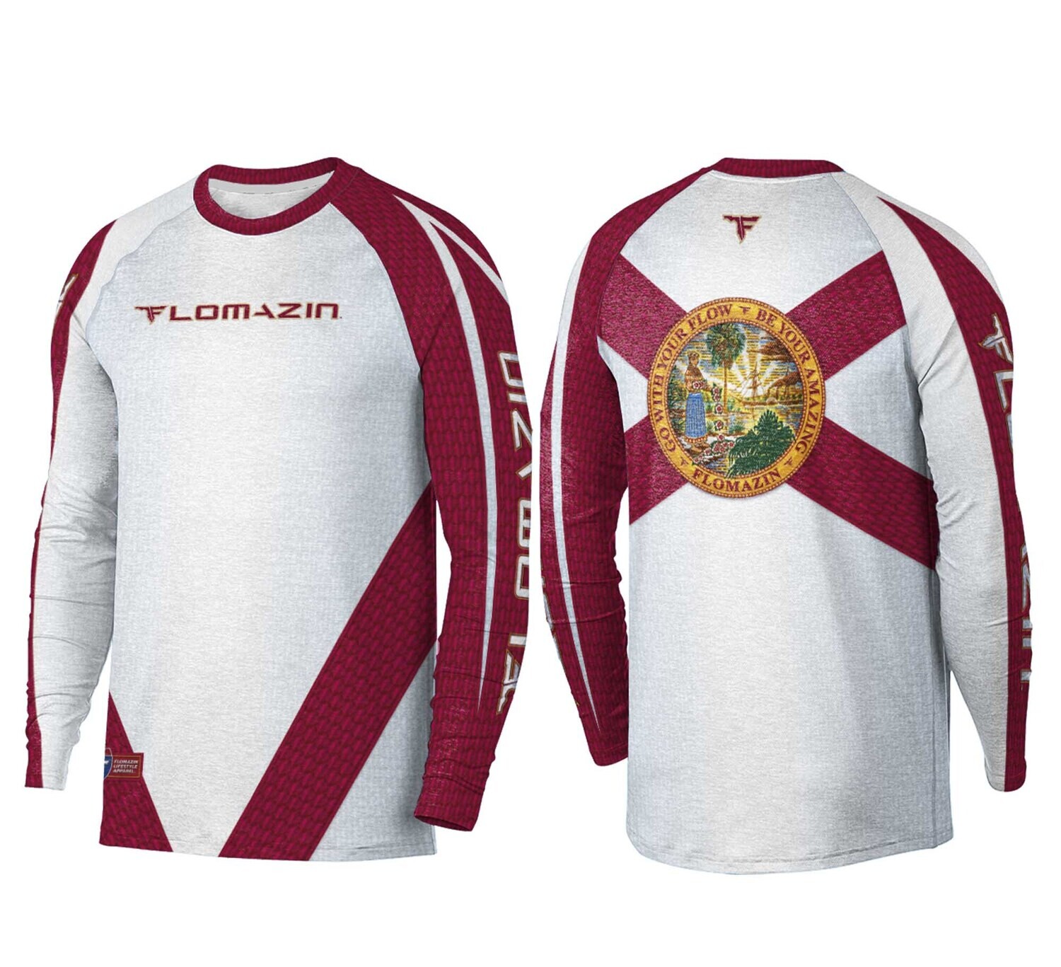 FLOMAZIN 1 Flag Seal Shark Skin Design Men's Quick Dry Fabric Long Sleeve Shirt