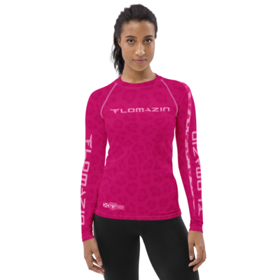 FLOMAZIN PINK CAT 1.0 - Pink Florida Panther Women's Rash Guard Long Sleeve Shirt