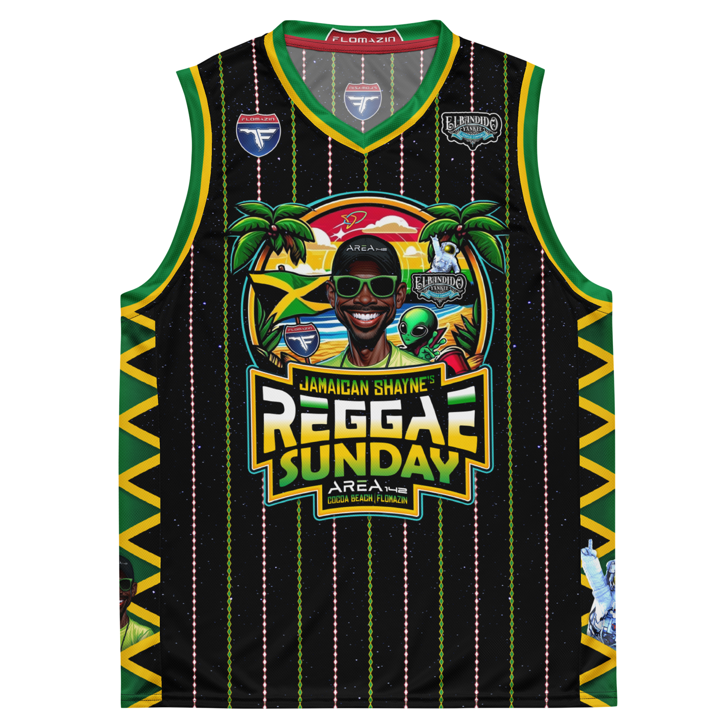FLOMAZIN AREA 142 JAMAICAN SHAYNE&#39;S REGGAE SUNDAY Basketball Jersey