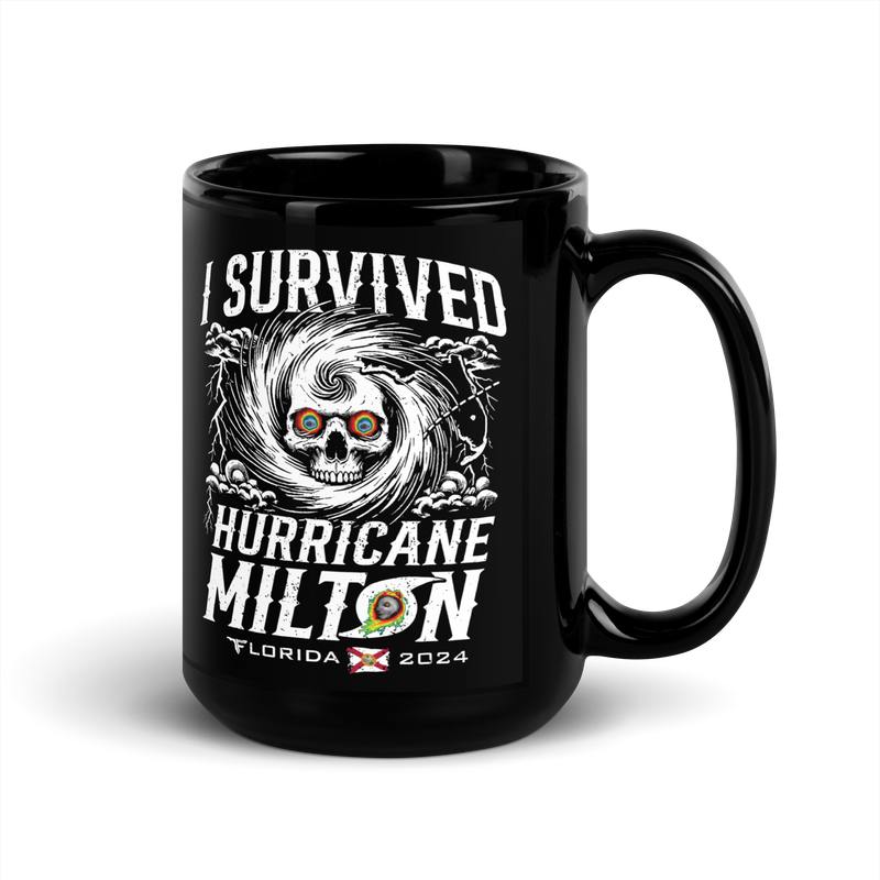 I SURVIVED HURRICANE MILTON FLORIDA 2024 Black Glossy Mug by Flomazin
