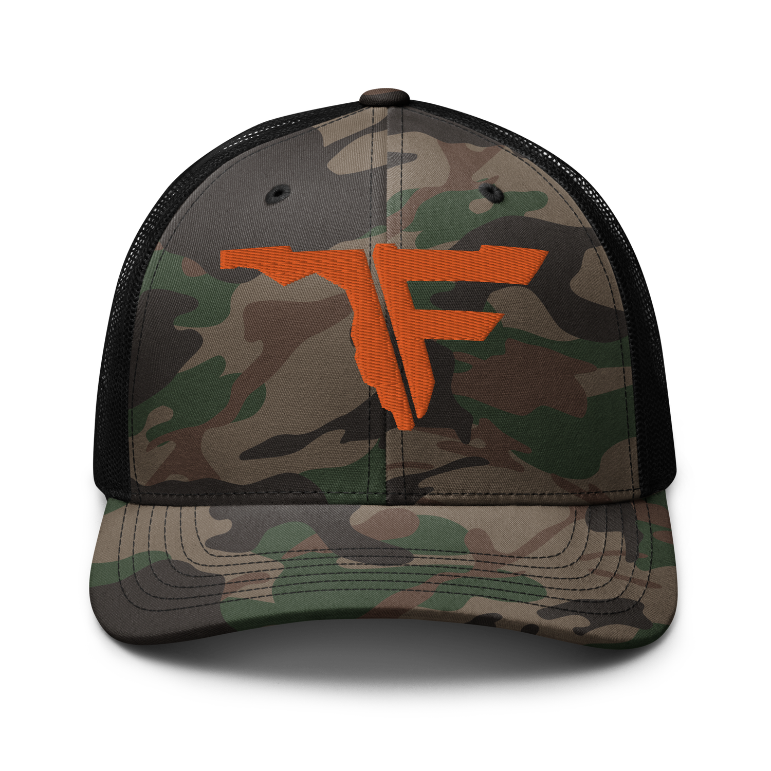 FLOMAZIN ORANGE LOGO Camouflage Trucker Hat