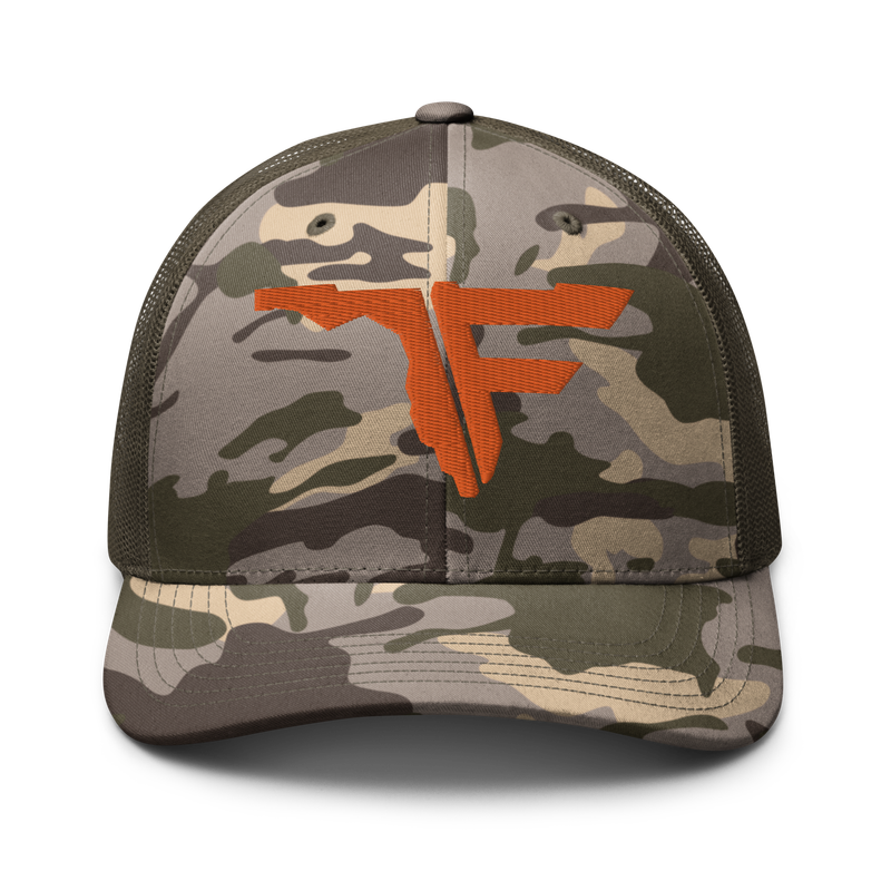 FLOMAZIN ORANGE LOGO Camouflage Trucker Hat