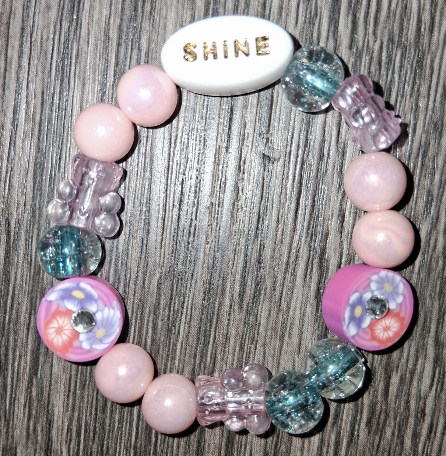 &quot;The Pink Flower Gummiebear&quot; Kids&#39; Beaded Bracelet by SHYNAI