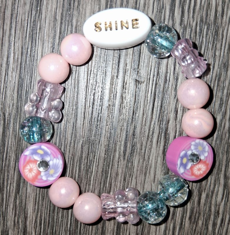 &quot;The Pink Flower Gummiebear&quot; Kids&#39; Beaded Bracelet by SHYNAI