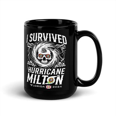 I SURVIVED HURRICANE MILTON FLORIDA 2024 Black Glossy Mug by Flomazin