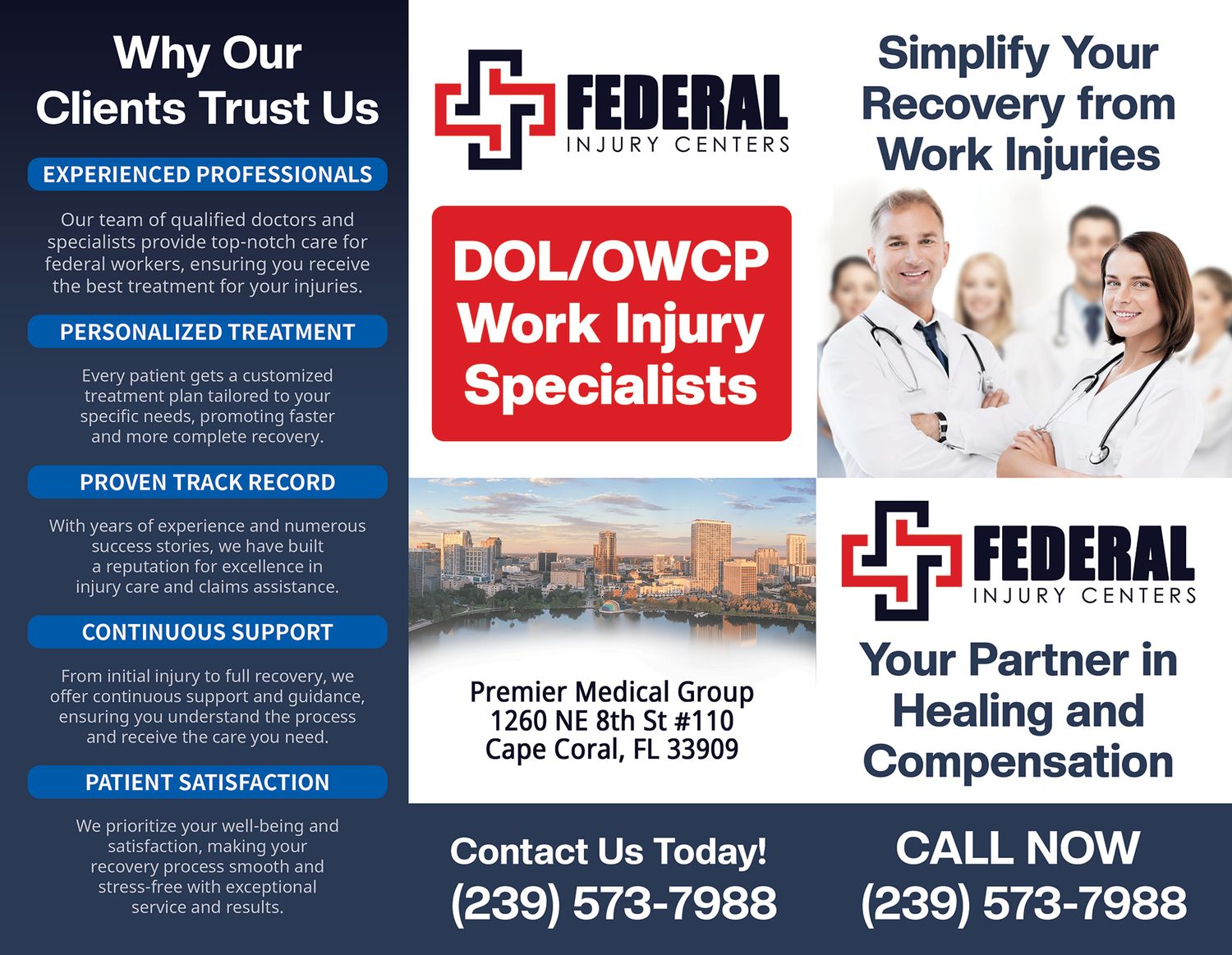 FEDERAL INJURY CENTERS Brochures - 8.5" x 11", Design: Cape Coral Edit