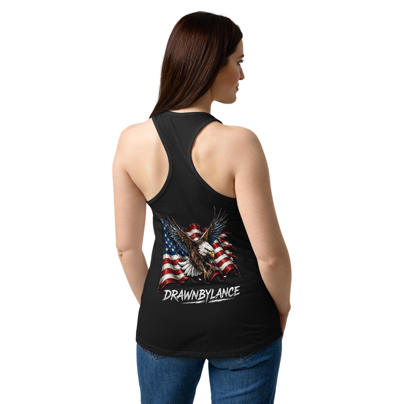 Drawn by Lance EAGLE US FLAG LOGO Premium Women’s Fitted Racerback Tank Top