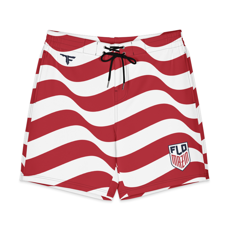 FLOMAZIN USAMAZIN FREEDOM WAVE Patriotic Men's Board Shorts (Blue Pocket)
