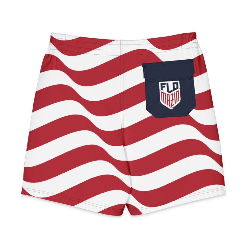 FLOMAZIN USAMAZIN FREEDOM WAVE Patriotic Men's Board Shorts (Blue Pocket)