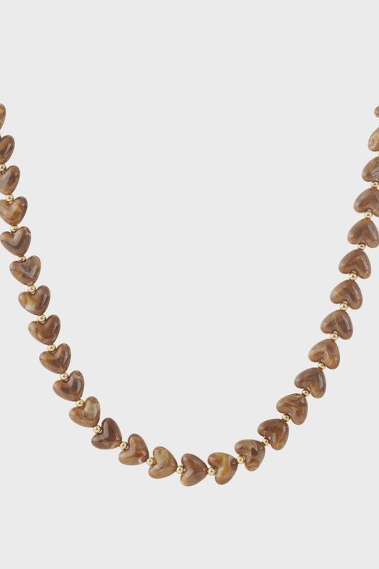 Hart Kralen Ketting Bruin