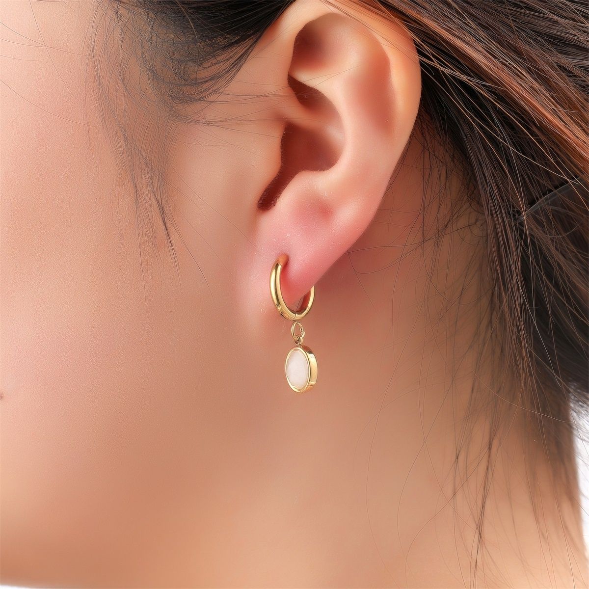 Small Stone Hoop - Gold / White