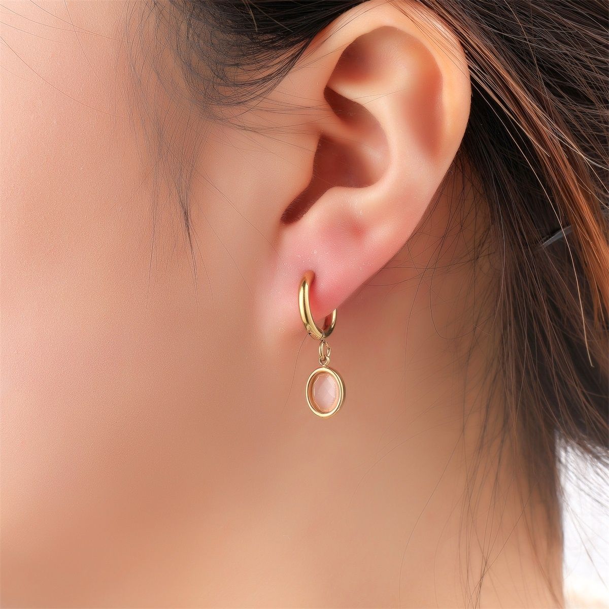 Small Stone Hoop - Pink