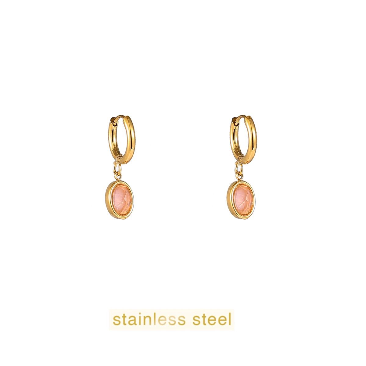 Small Stone Hoop - Pink