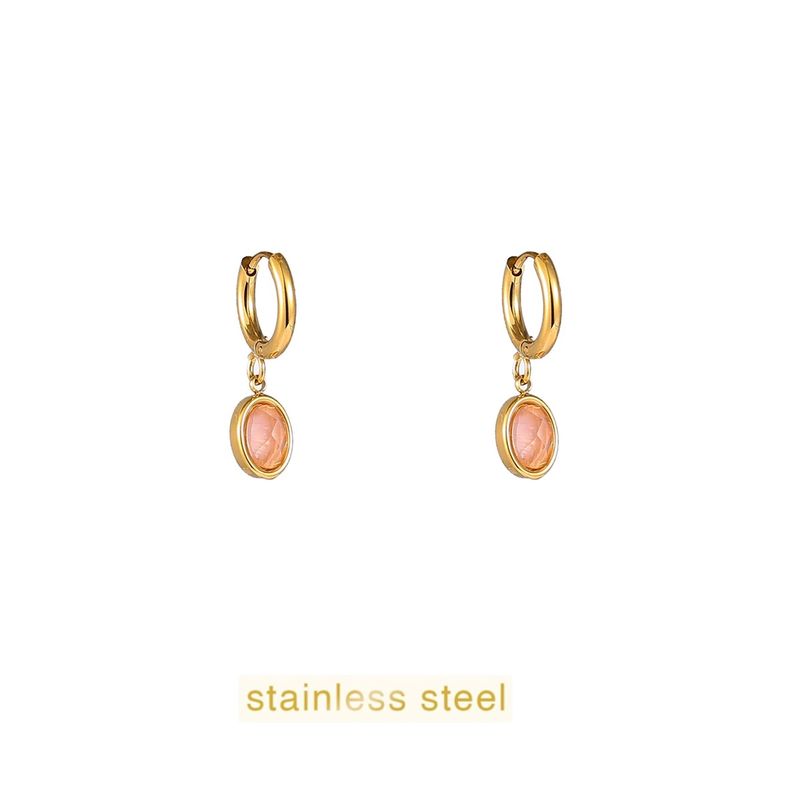 Small Stone Hoop - Pink