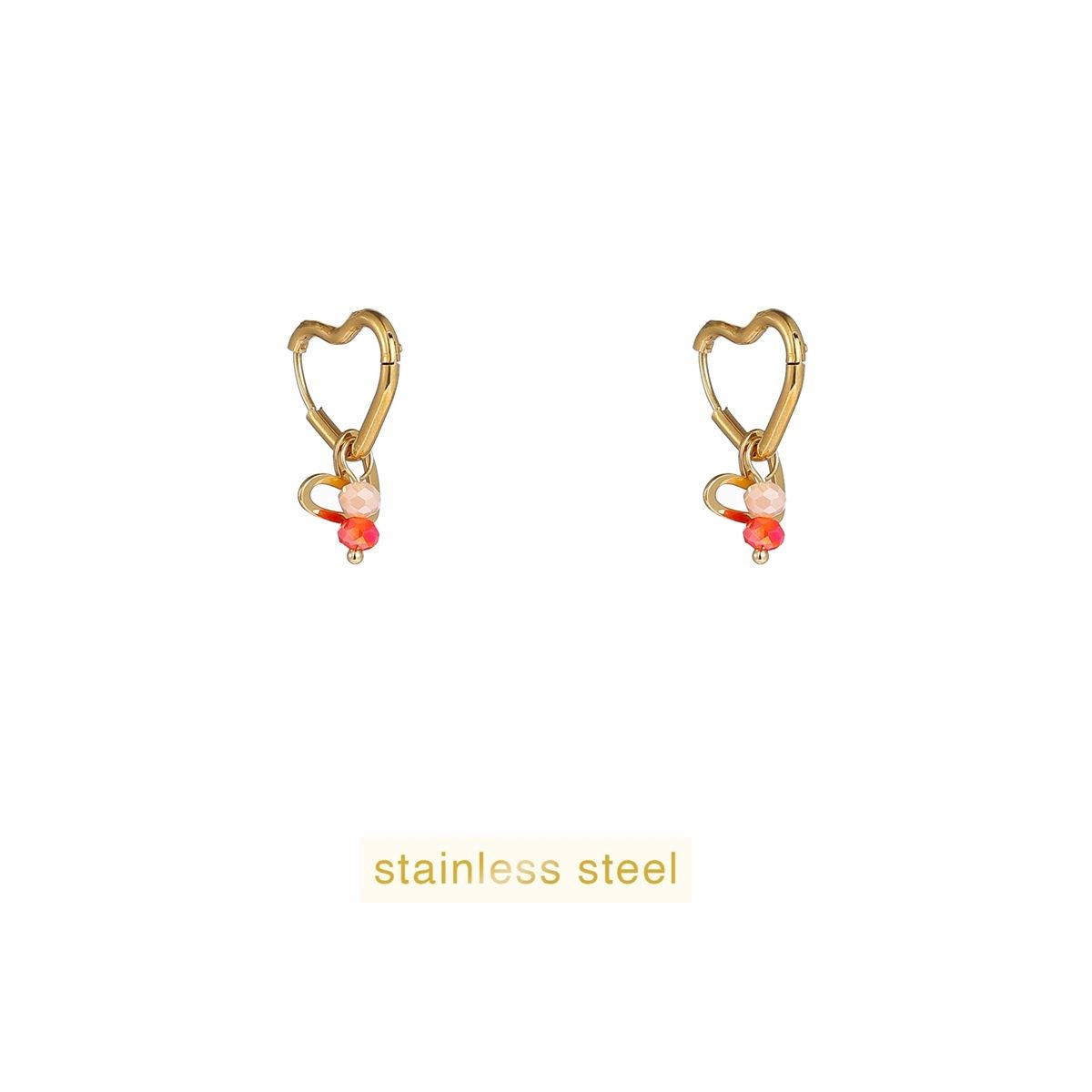 Double Heart Stone Hoop - Gold / Coral