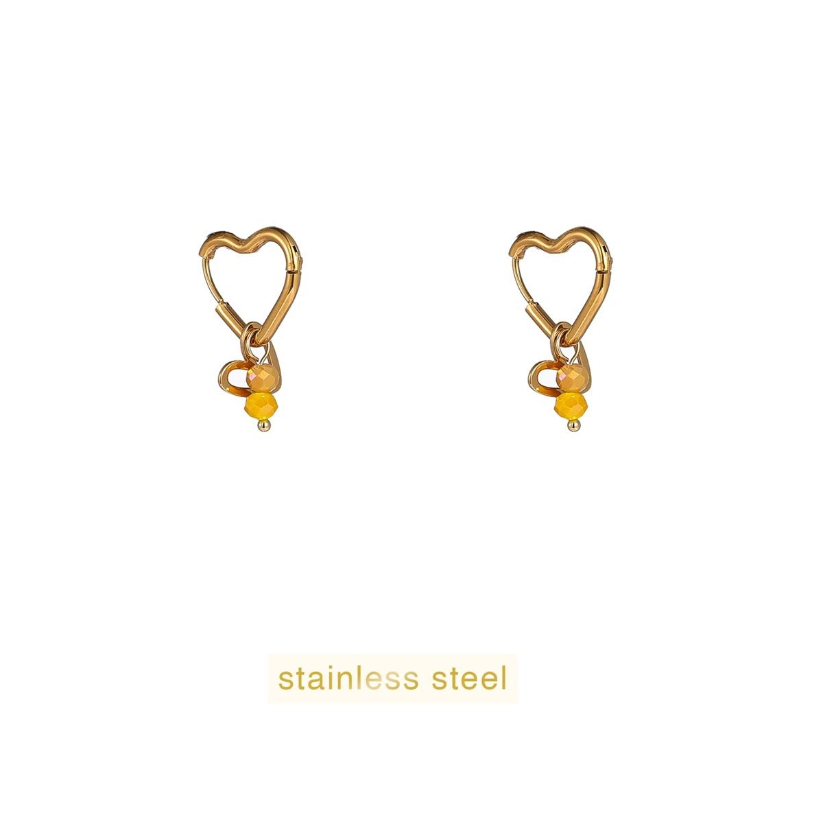 Double Heart Stone Hoop - Gold / Butter Yellow